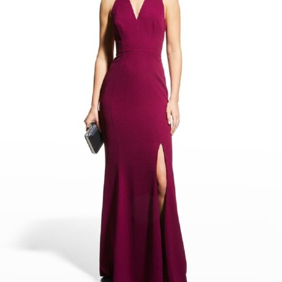 Dress the Population Dark Magenta Halter Slit Dress; Size 4 - Picture 2 of 4